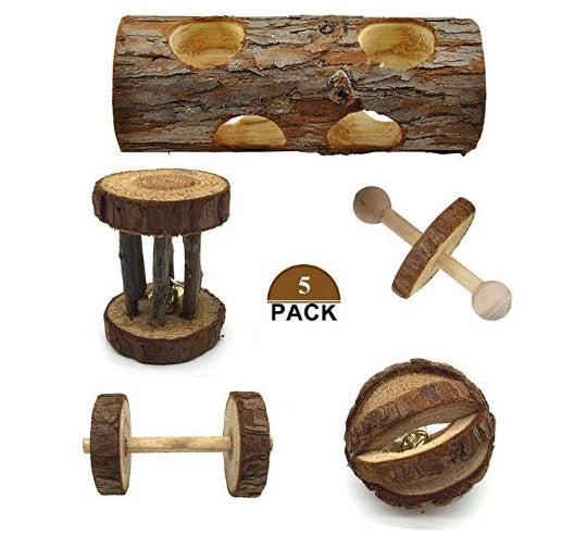 Wooden Chew Toys Set for Hamsters, Birds, Cats, Dogs