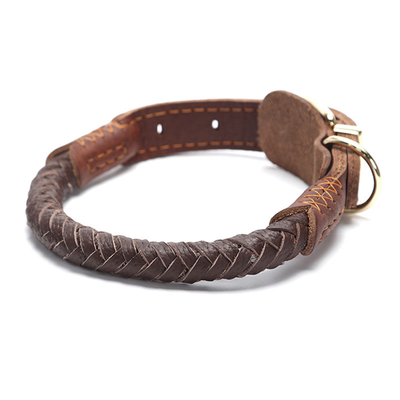 Adjustable Cowhide Dog Collar for Medium and Large Dogs