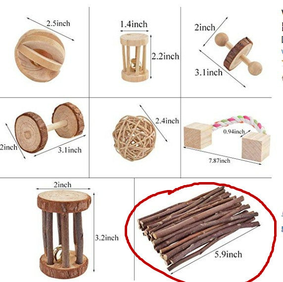 Wooden Chew Toys Set for Hamsters, Birds, Cats, Dogs